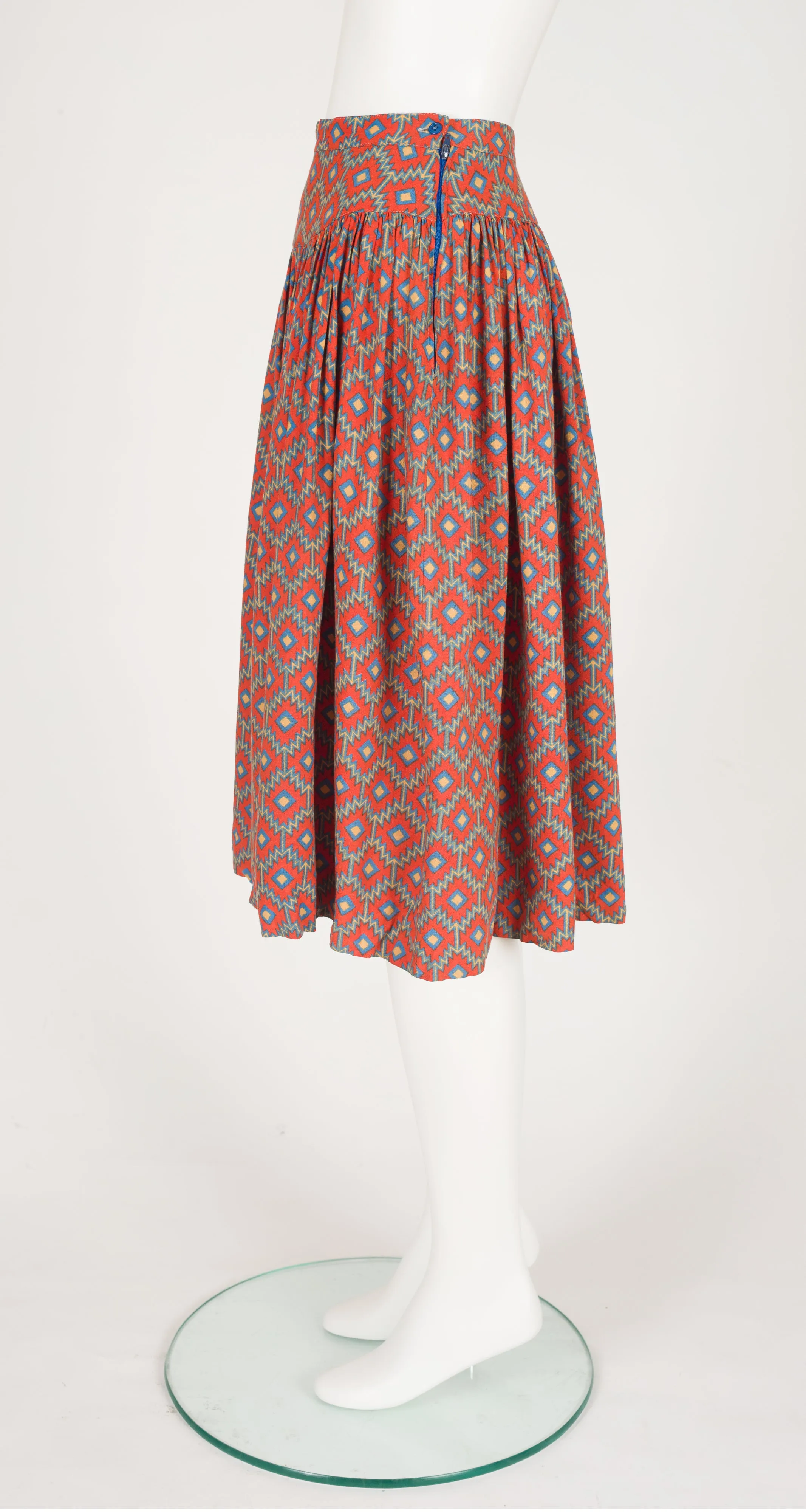 1980s Geometric Print Orange Rayon Culottes
