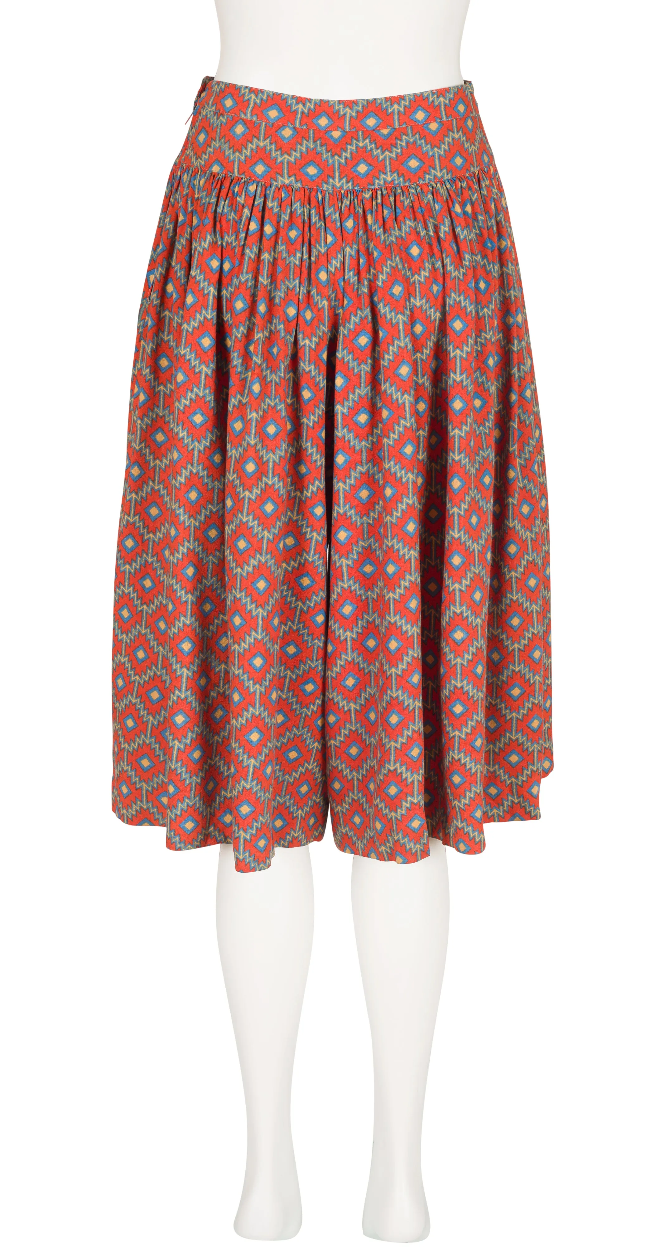 1980s Geometric Print Orange Rayon Culottes