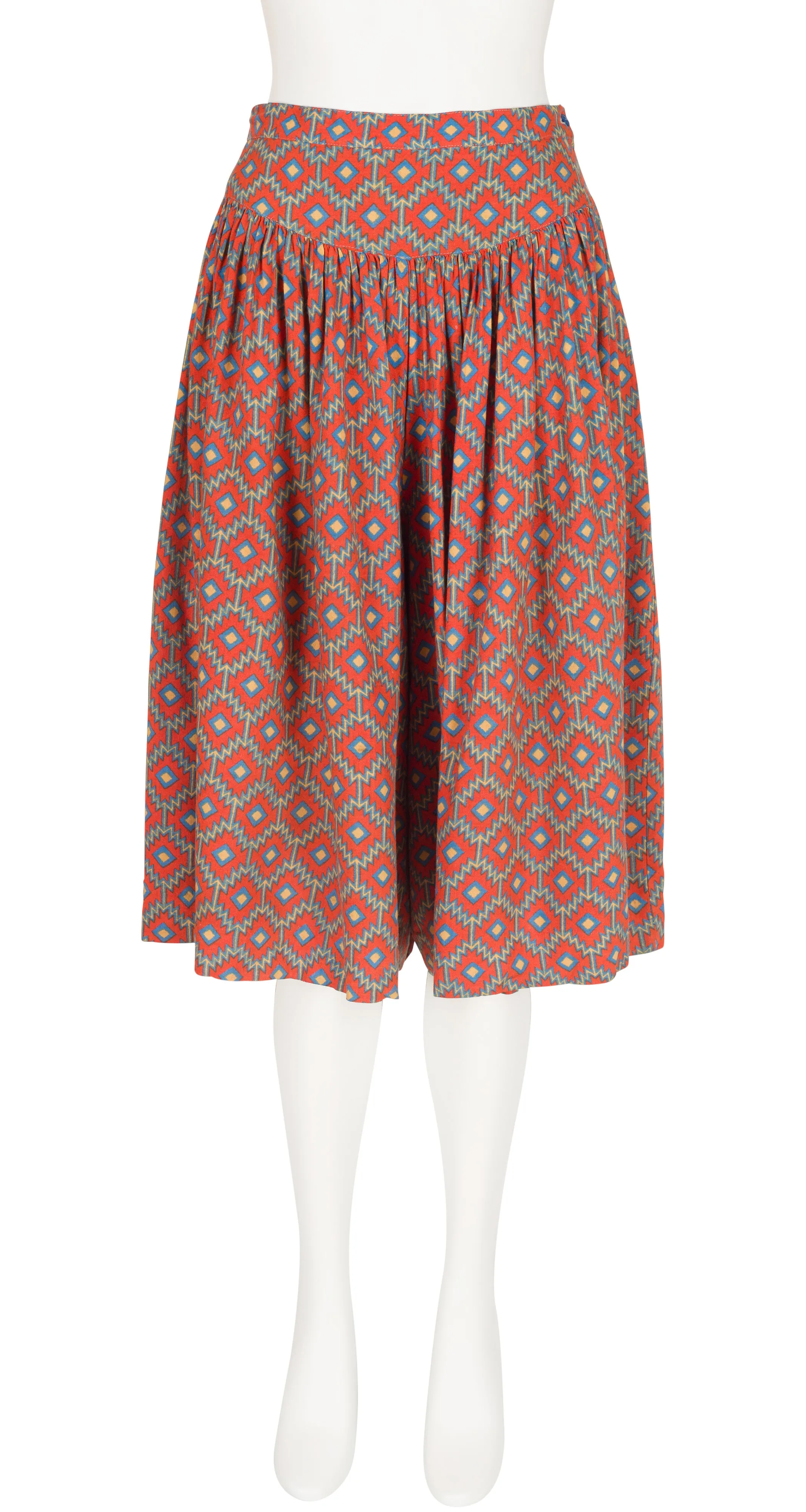 1980s Geometric Print Orange Rayon Culottes