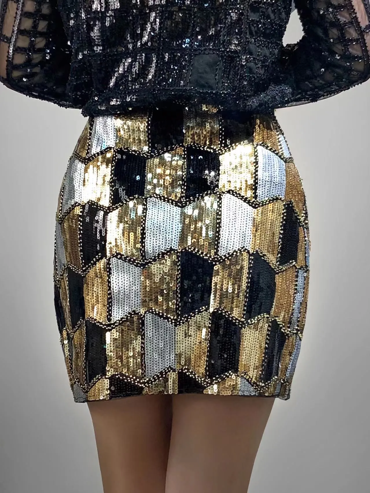 Anna-Kaci Women Sequin Rhombus Stretch Mini Pencil Skirt