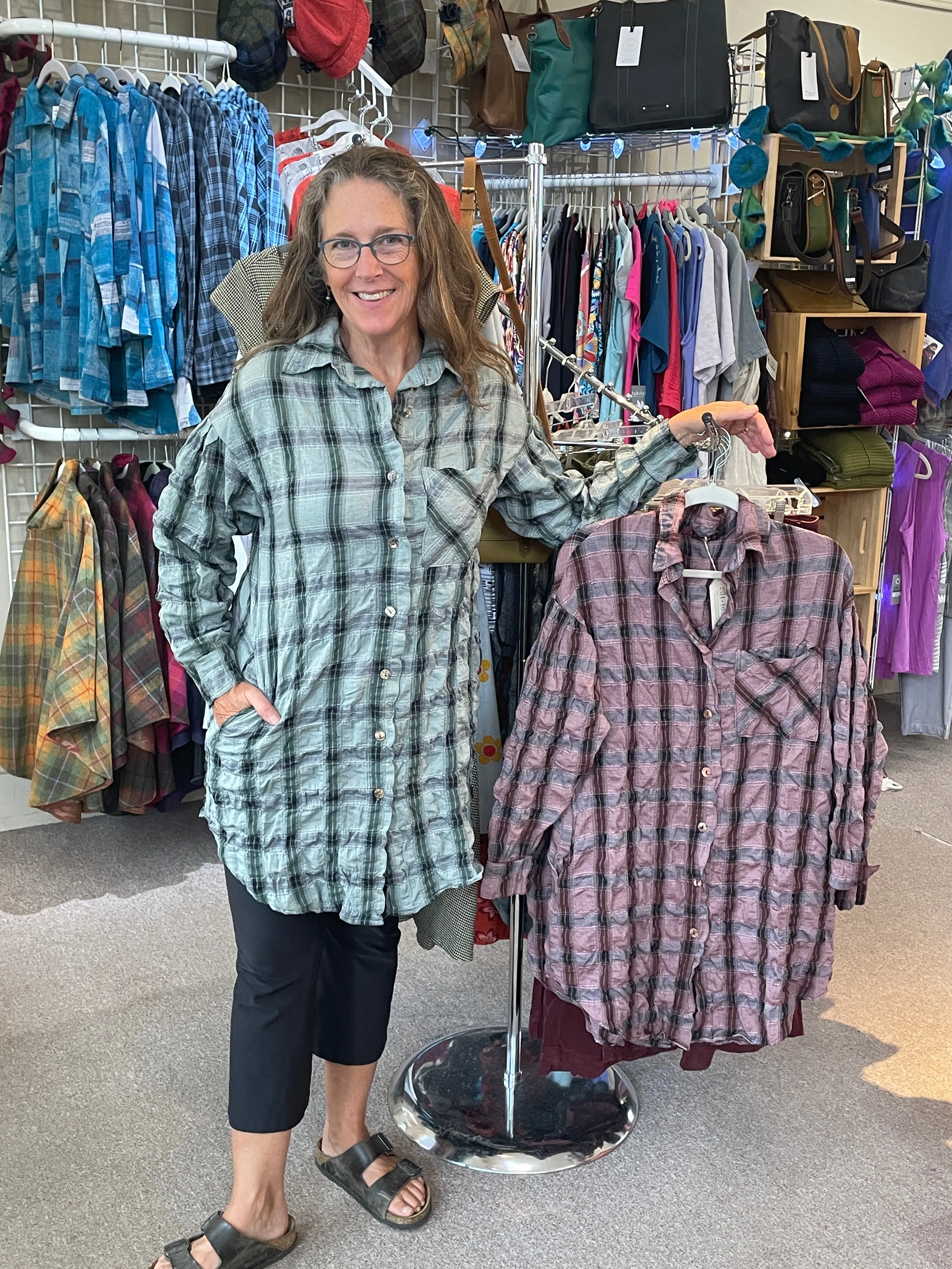Anorak Crinkle Plaid In Myrtle by Cut Loose Clothing