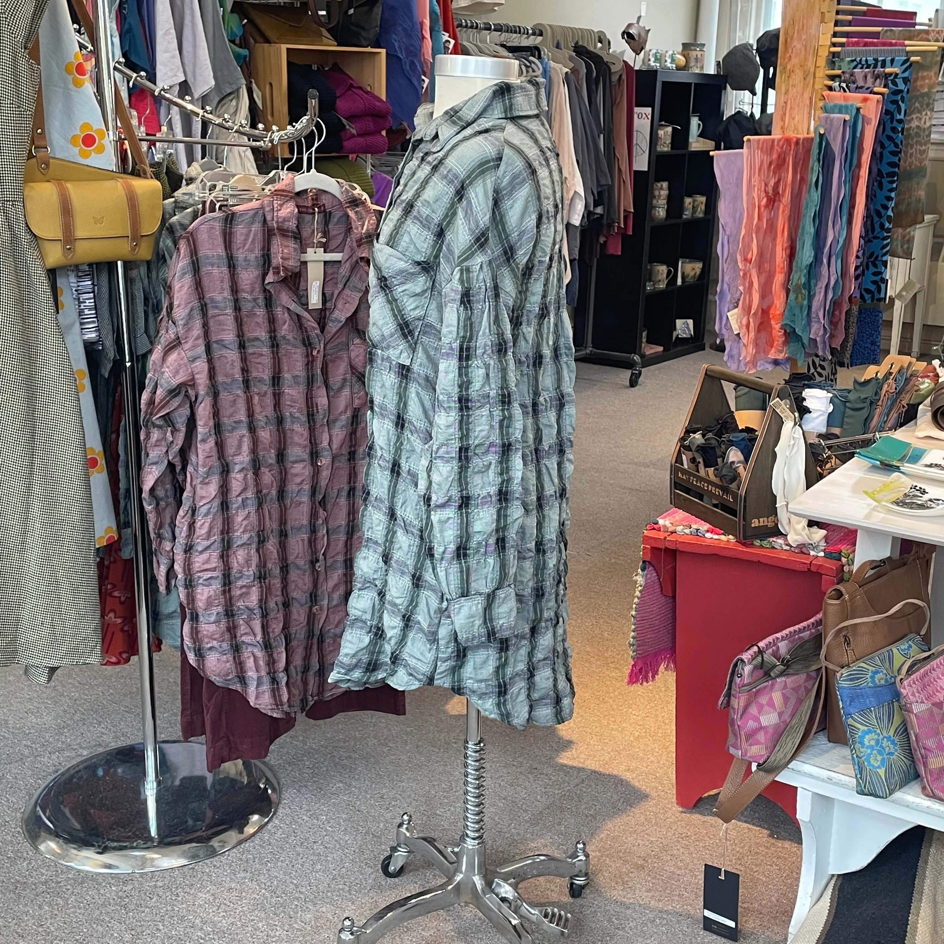Anorak Crinkle Plaid In Myrtle by Cut Loose Clothing