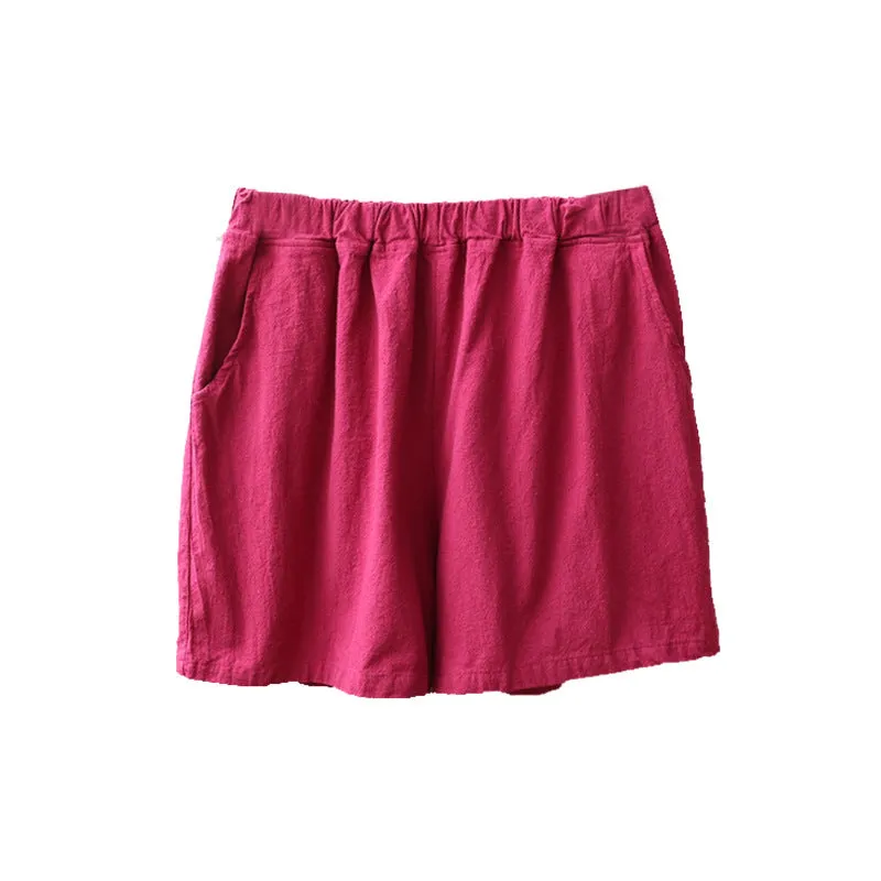 Art Cotton Blend Casual Pants Culottes Women Elastic Waist Loose All-Matching Shorts
