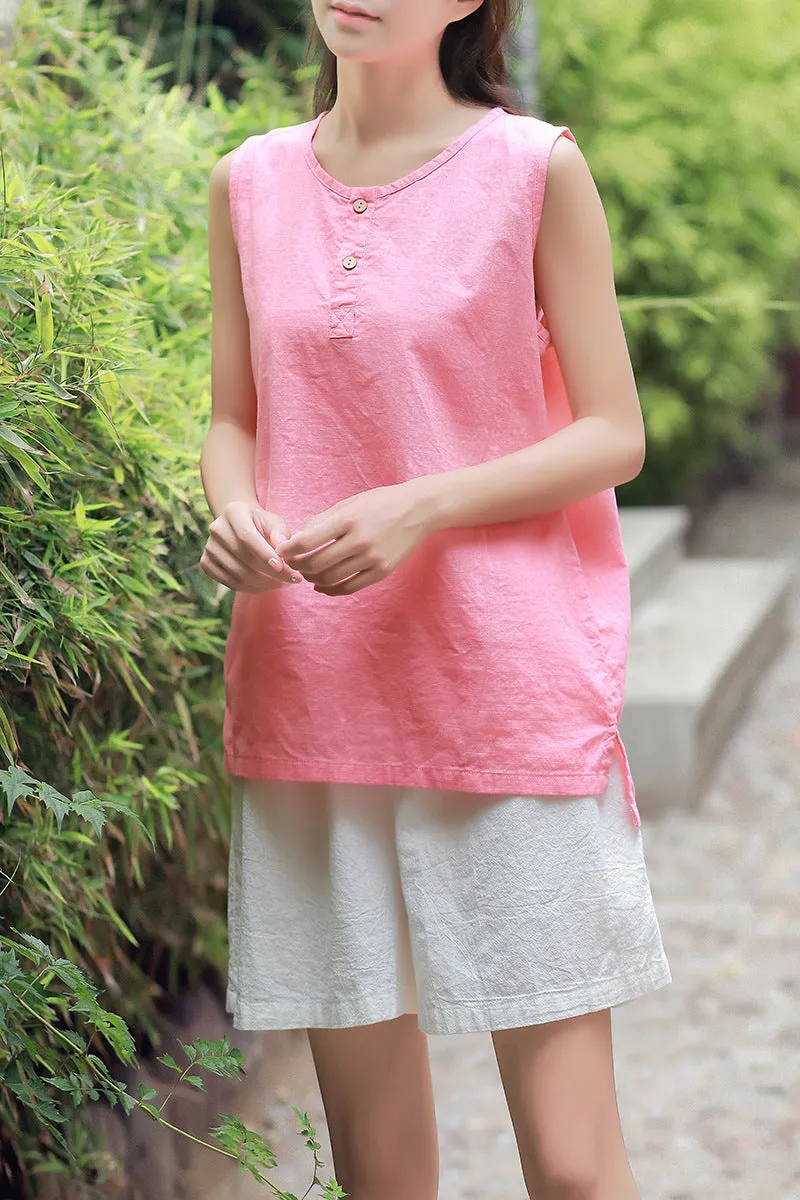 Art Cotton Blend Casual Pants Culottes Women Elastic Waist Loose All-Matching Shorts