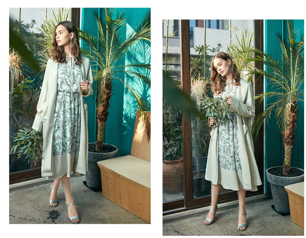ARTKA RETRO LOOK FLOWER AND BIRD BACK PRINT KIMONO COAT