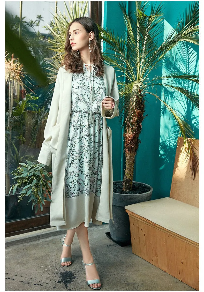 ARTKA RETRO LOOK FLOWER AND BIRD BACK PRINT KIMONO COAT