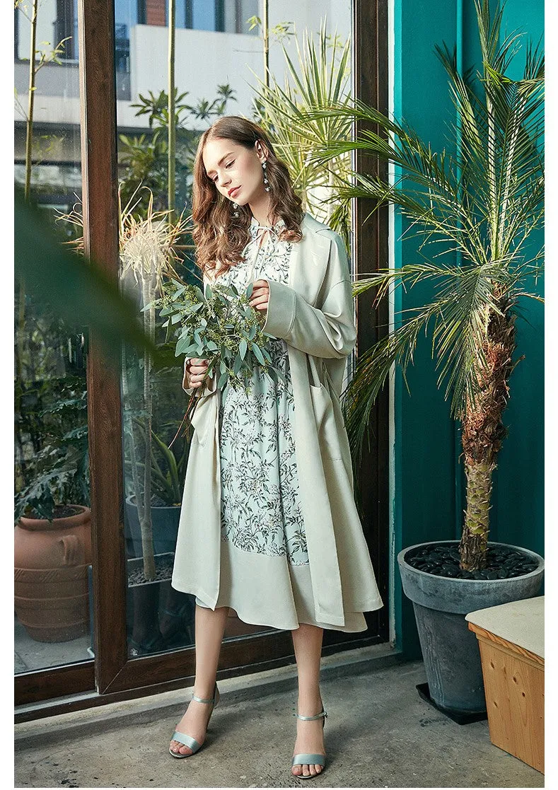 ARTKA RETRO LOOK FLOWER AND BIRD BACK PRINT KIMONO COAT
