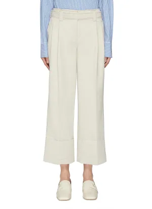 Belted contrast topstitching linen-cotton culottes - Cédric Charlier - White