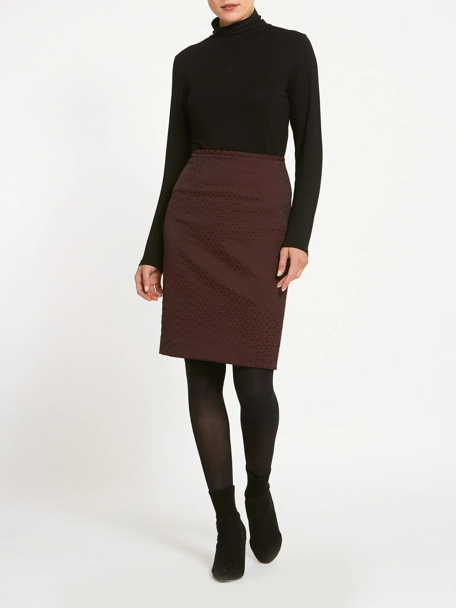 Beth Burgundy Jacquard Skirt