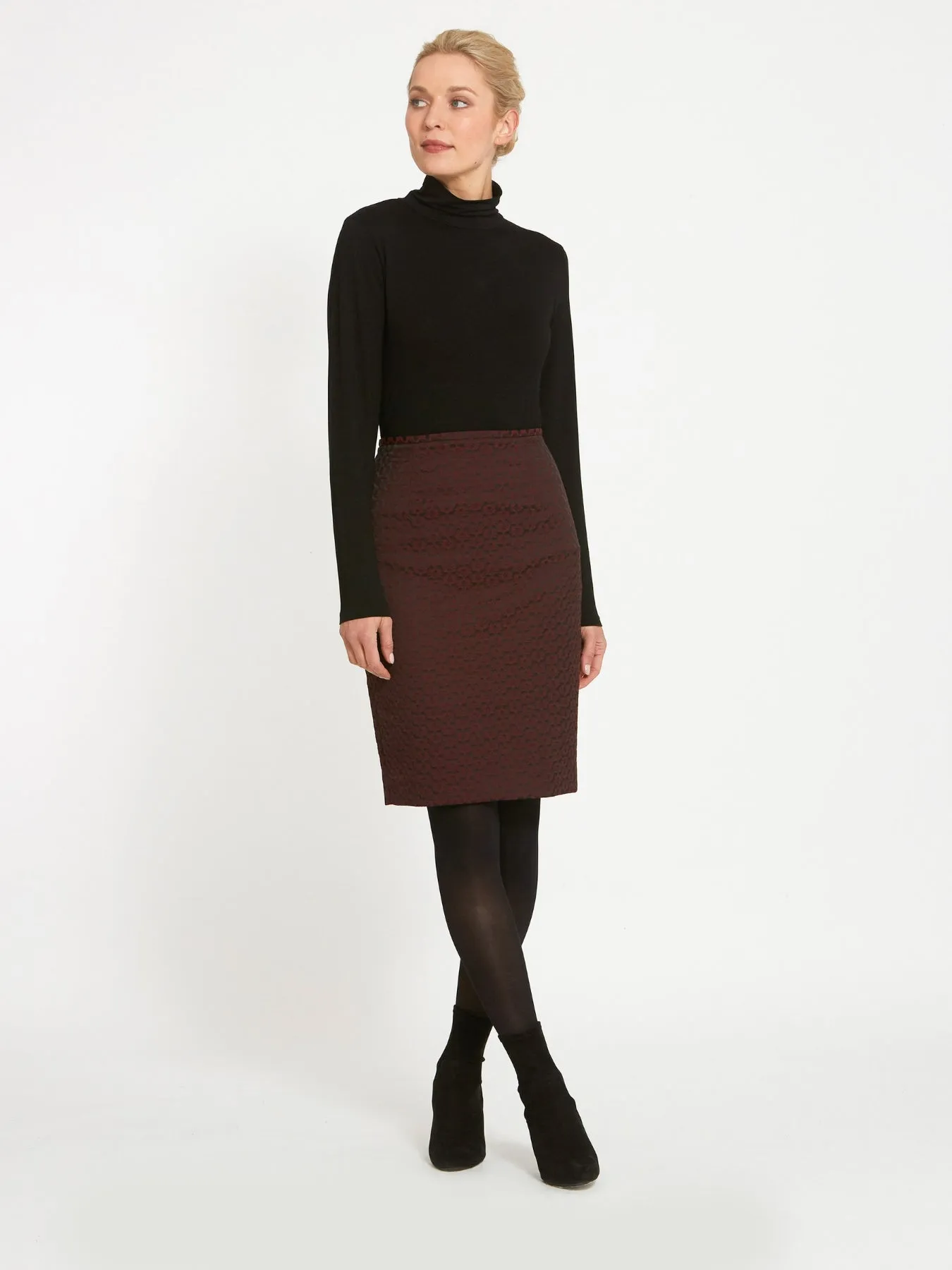 Beth Burgundy Jacquard Skirt