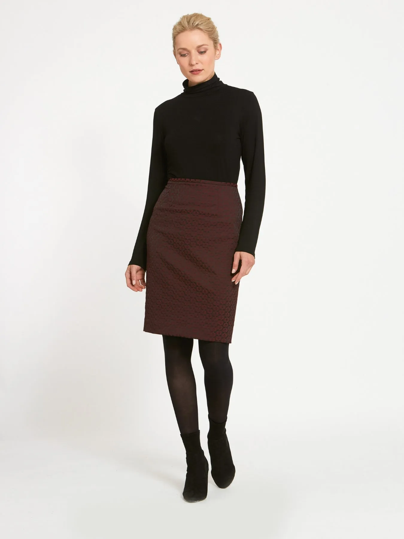 Beth Burgundy Jacquard Skirt