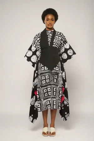 BLACK MULTIPRINT SHIRT DRESS