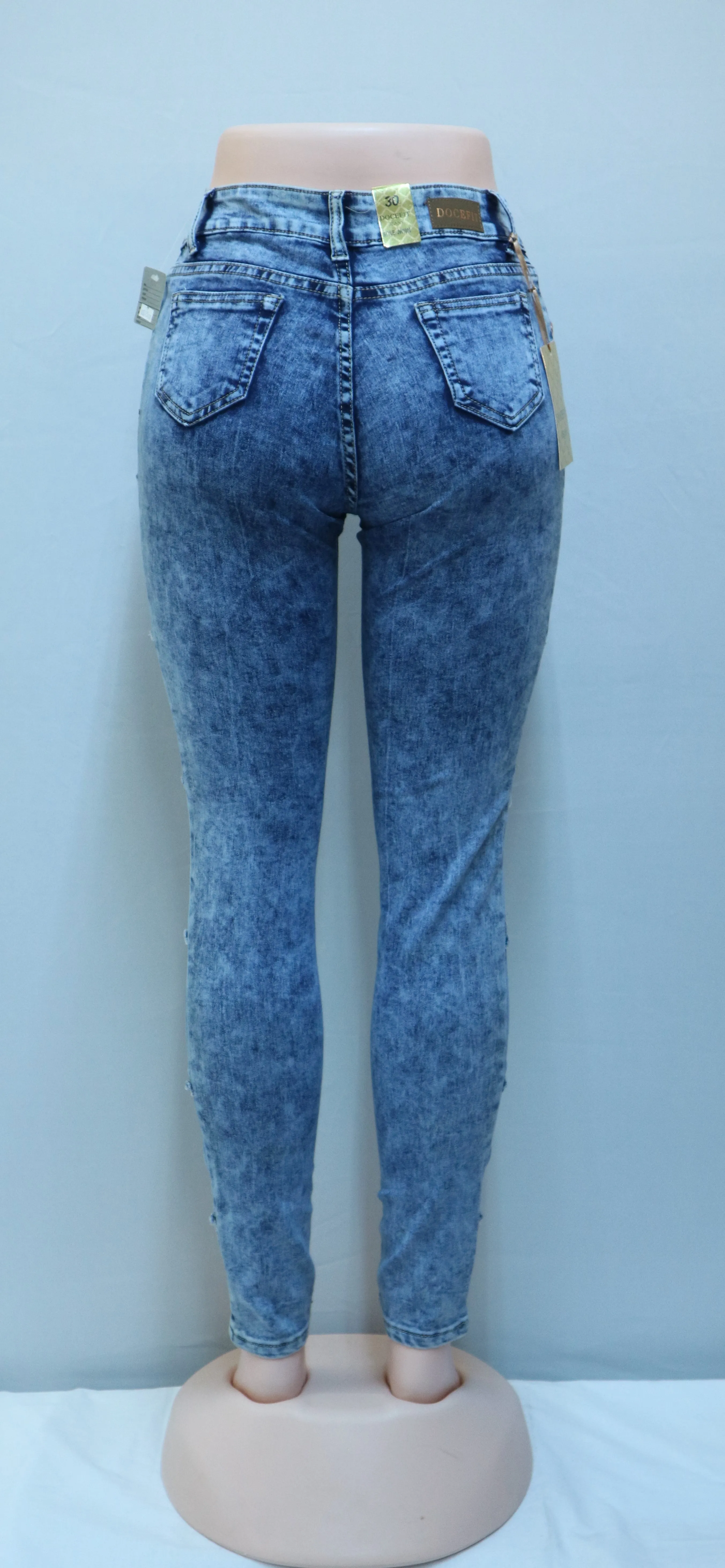 Bleach Wash Mid Rise Denim Jeans