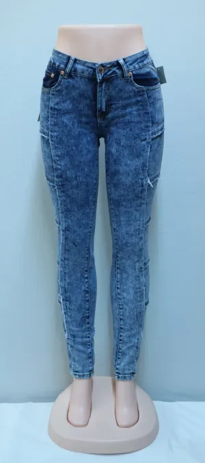 Bleach Wash Mid Rise Denim Jeans