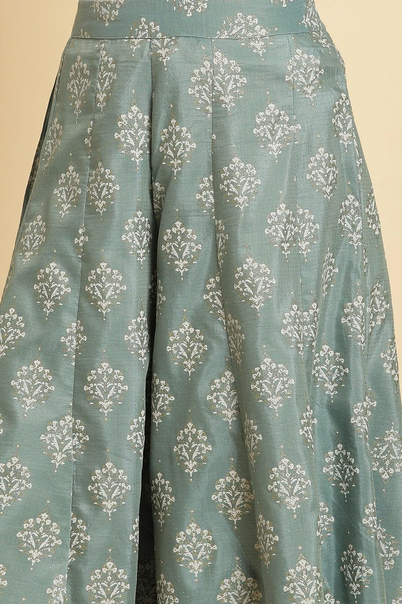 Blue Embroidered Round Neck kurta-Printed Culottes-Dupatta Set