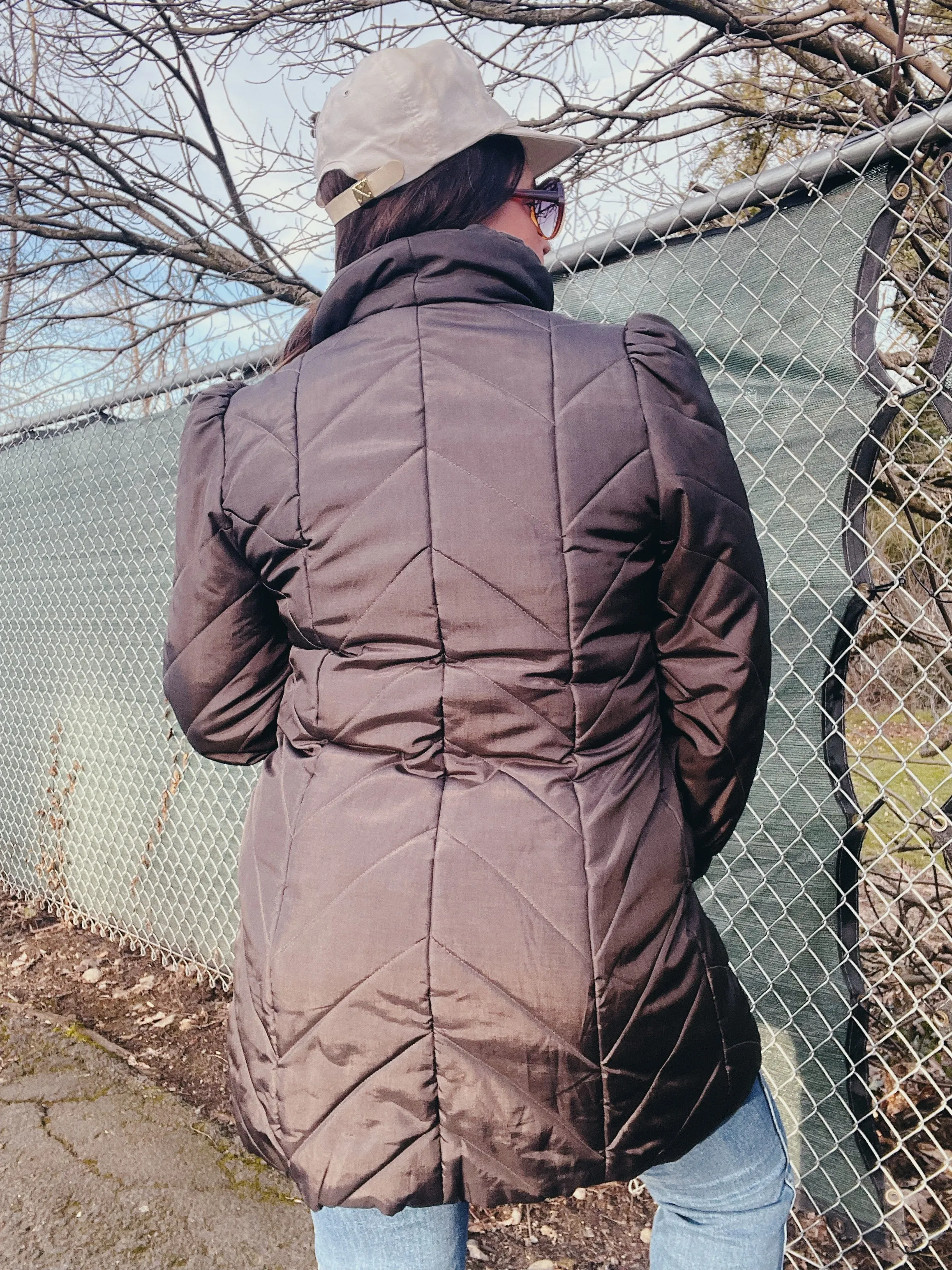 Brown Long Quilted Puffy