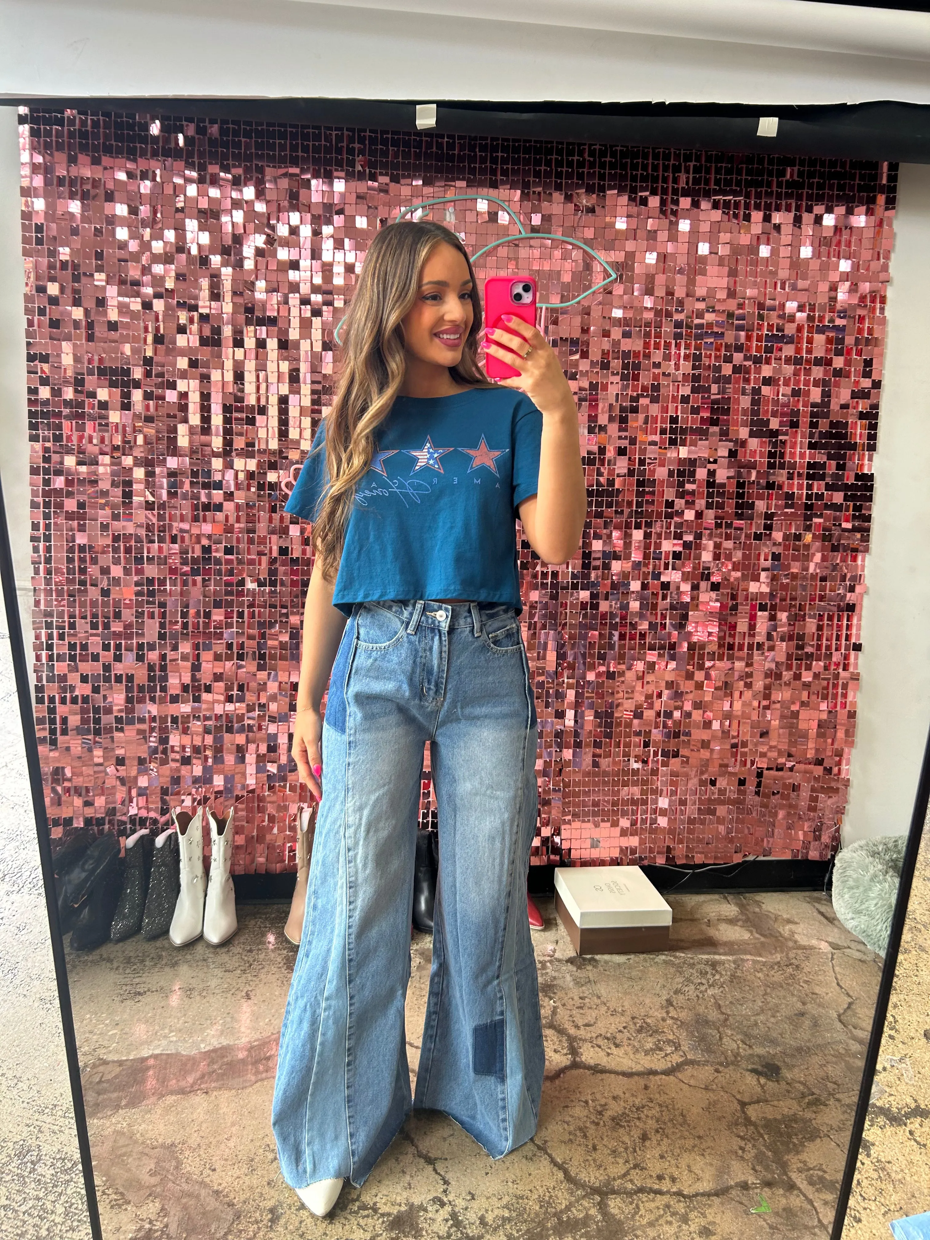 Carolyn Washed Denim Bell Bottom Pants