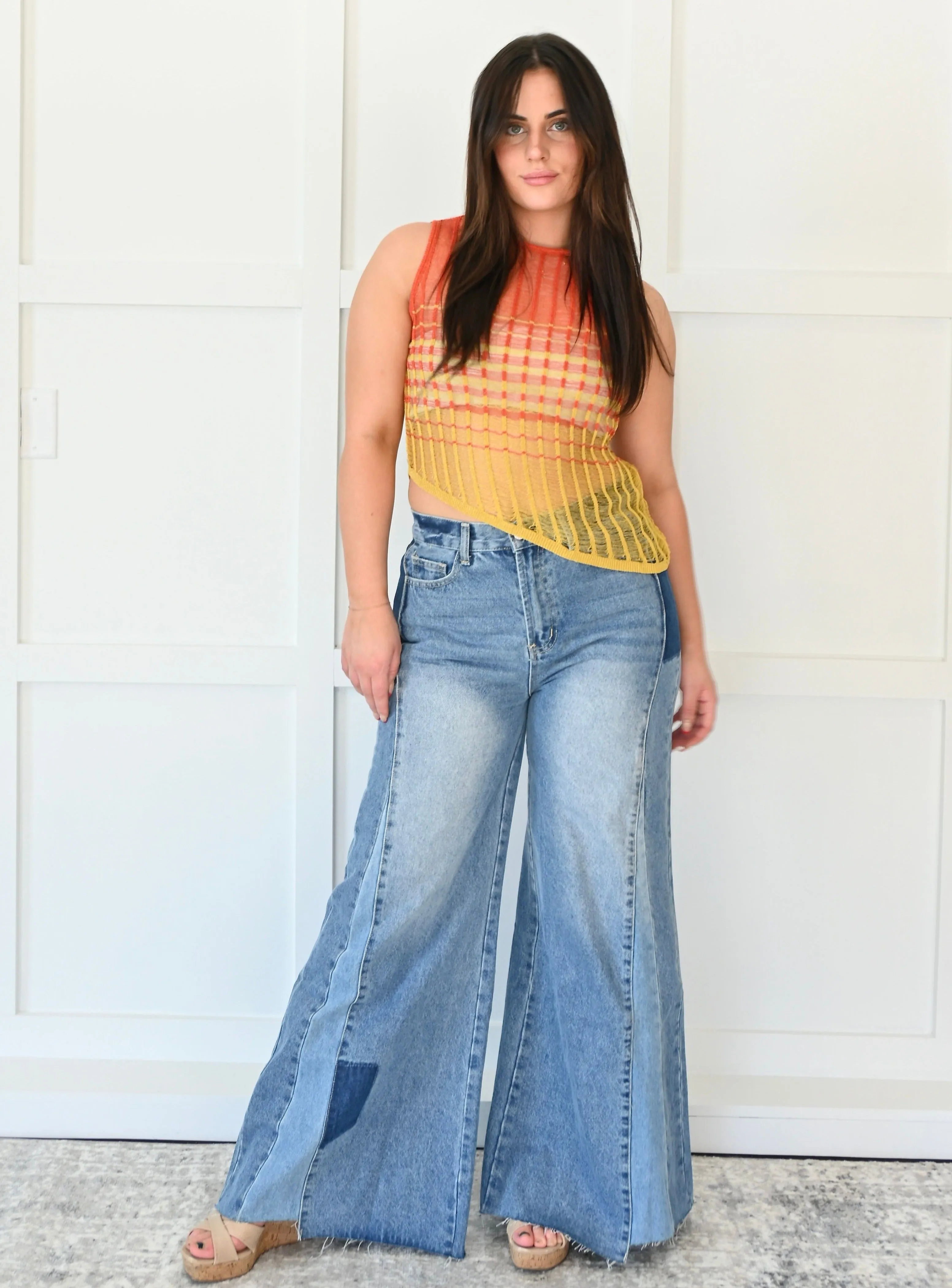 Carolyn Washed Denim Bell Bottom Pants