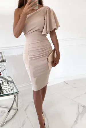 Casual & Stylish Classic Solid Flounce One Shoulder Pencil Skirt Dresses(3 Colors)