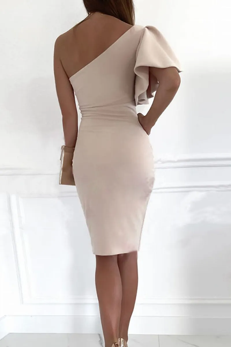 Casual & Stylish Classic Solid Flounce One Shoulder Pencil Skirt Dresses(3 Colors)