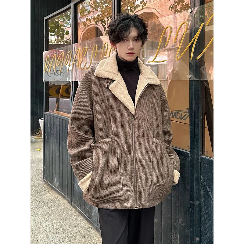 Chicmy-Men Winter Berber Fleece Jacket Parka Coat Mens Multi-pockets Stand Collar Casual Thick Warm Jacket Man Khaki/Dark Gray