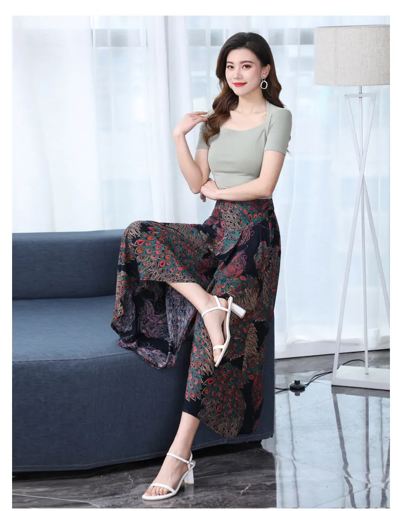 Cotton Skorts High Waist Skirt Loose Wide Leg Pants Women Plus Size Summer Casual Ankle-Length Pants