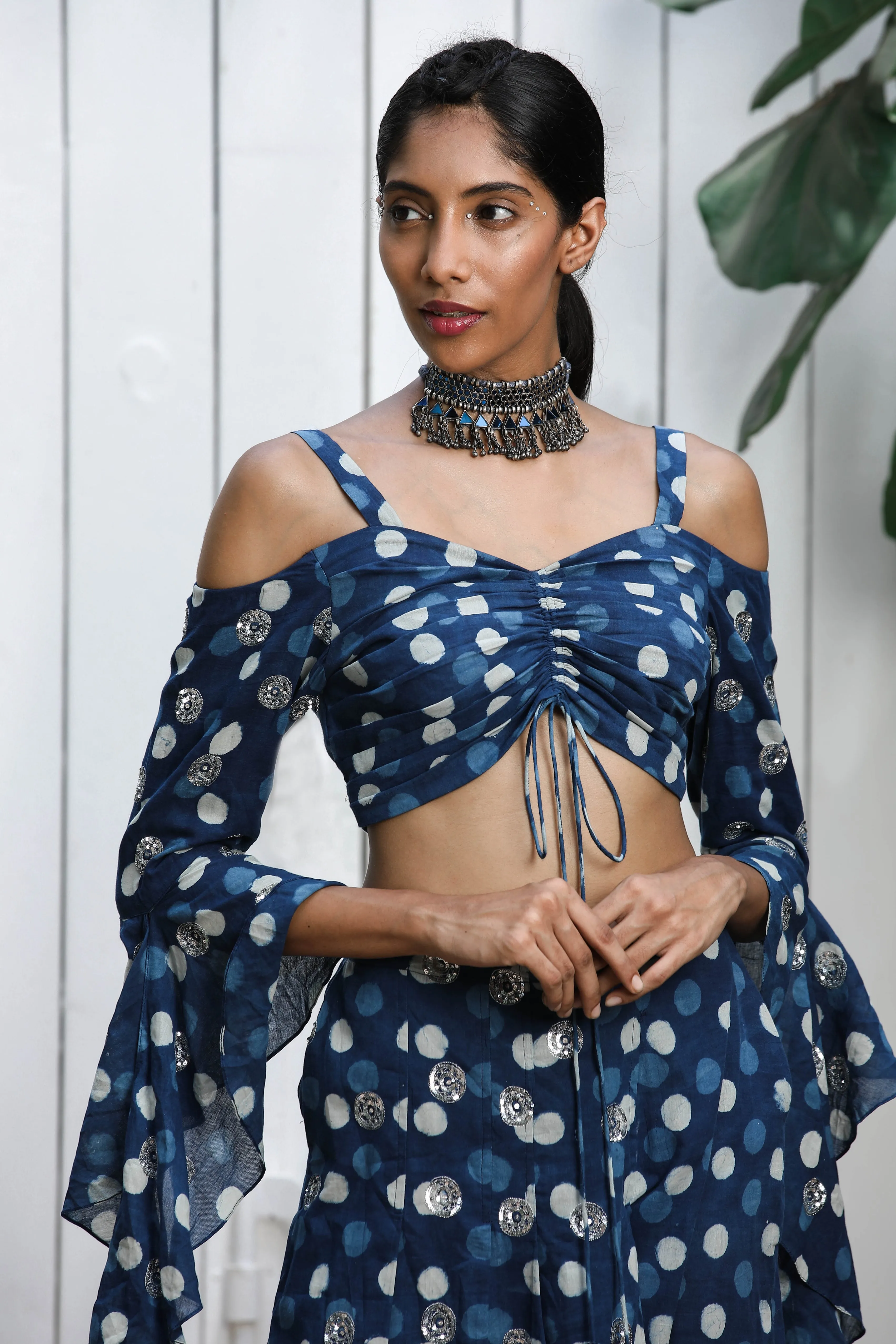 CROP TOP WITH SIDE RUFFLES & CULOTTES PANT