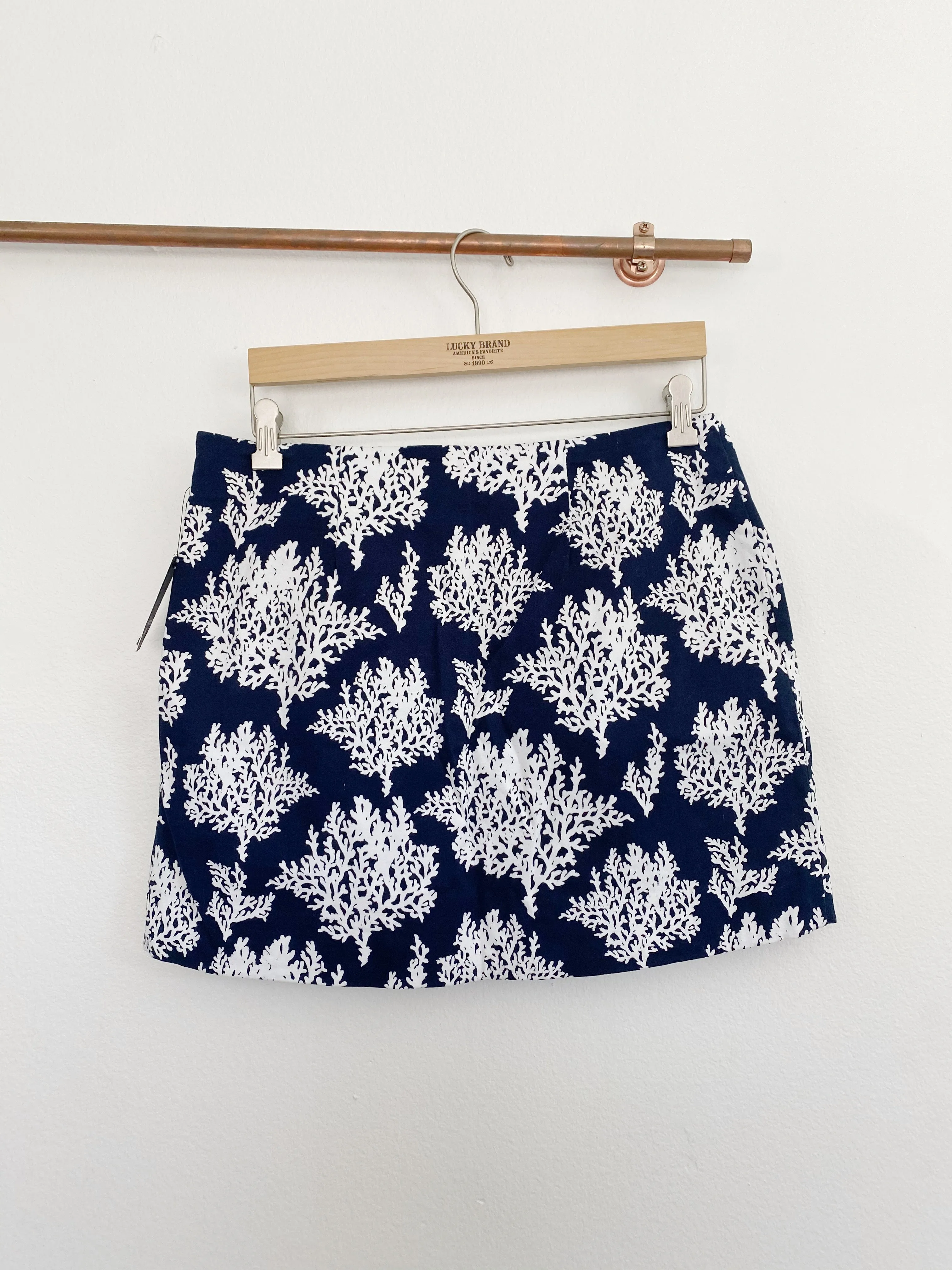 Crown & Ivy Printed Navy White Scallop Pencil Skort NWT 6