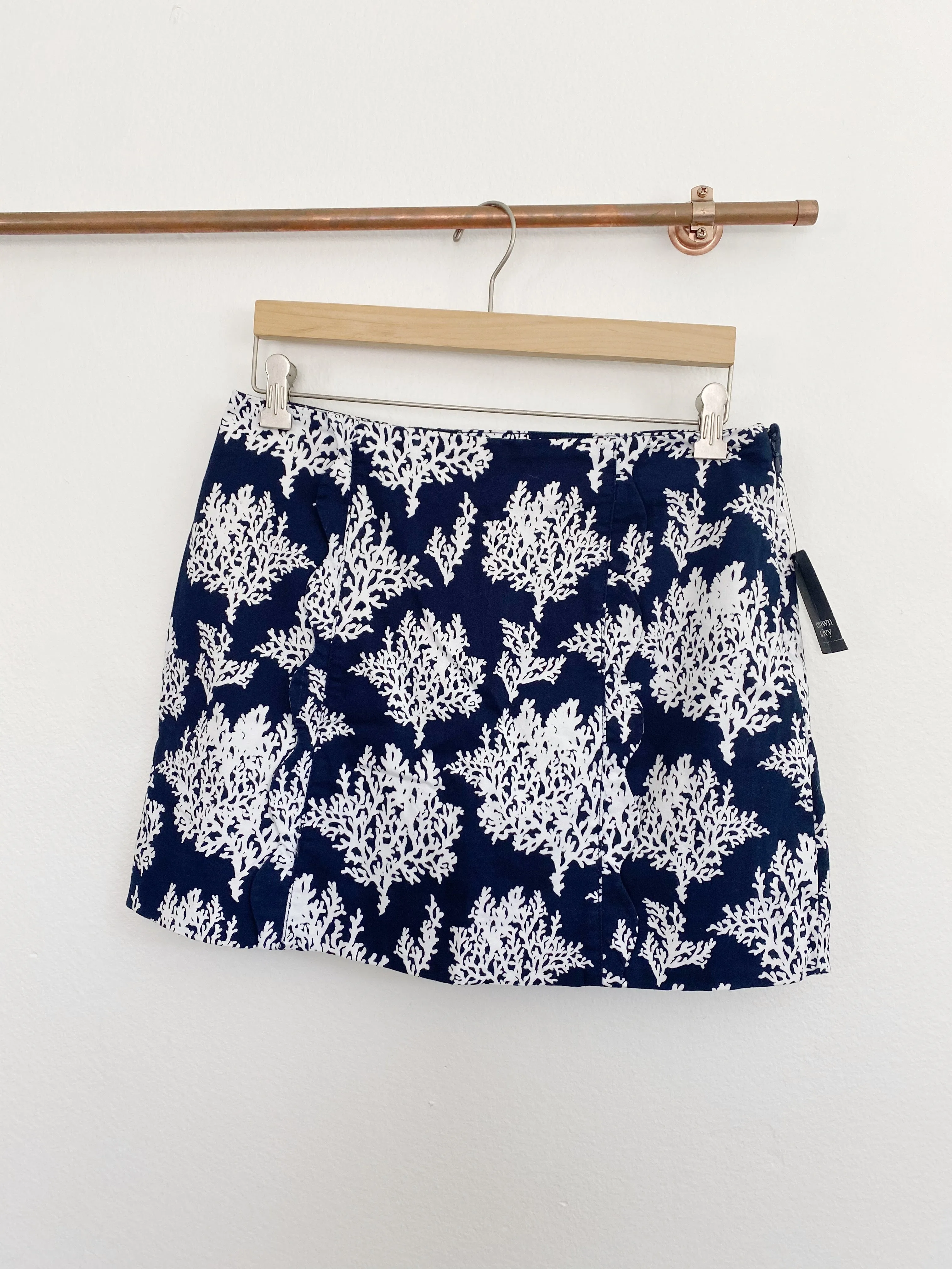 Crown & Ivy Printed Navy White Scallop Pencil Skort NWT 6