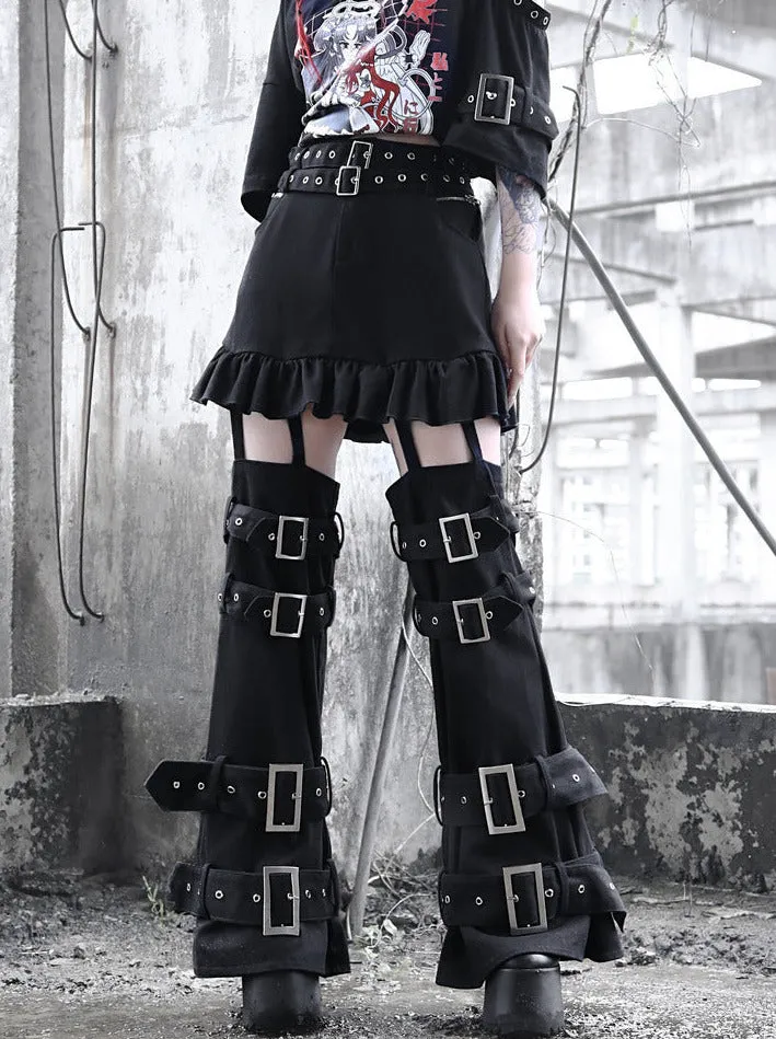 Detachable Culottes Breasted Splicing Faux Dark Two Piece Punk