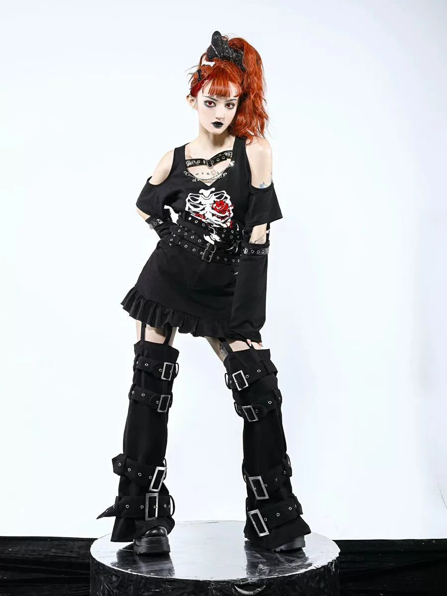 Detachable Culottes Breasted Splicing Faux Dark Two Piece Punk