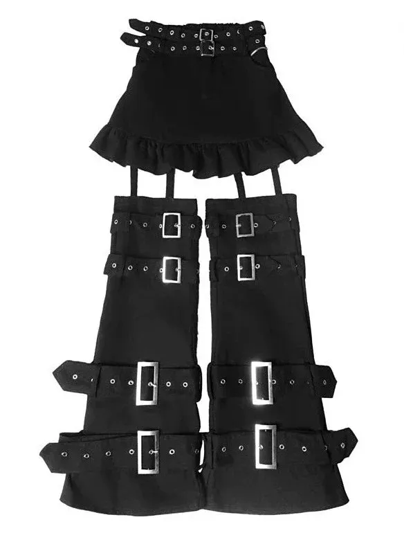 Detachable Culottes Breasted Splicing Faux Dark Two Piece Punk