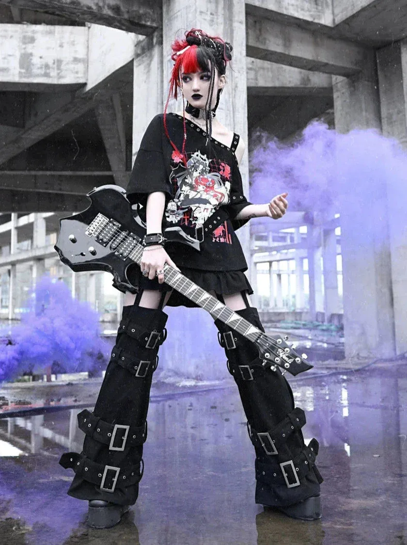 Detachable Culottes Breasted Splicing Faux Dark Two Piece Punk