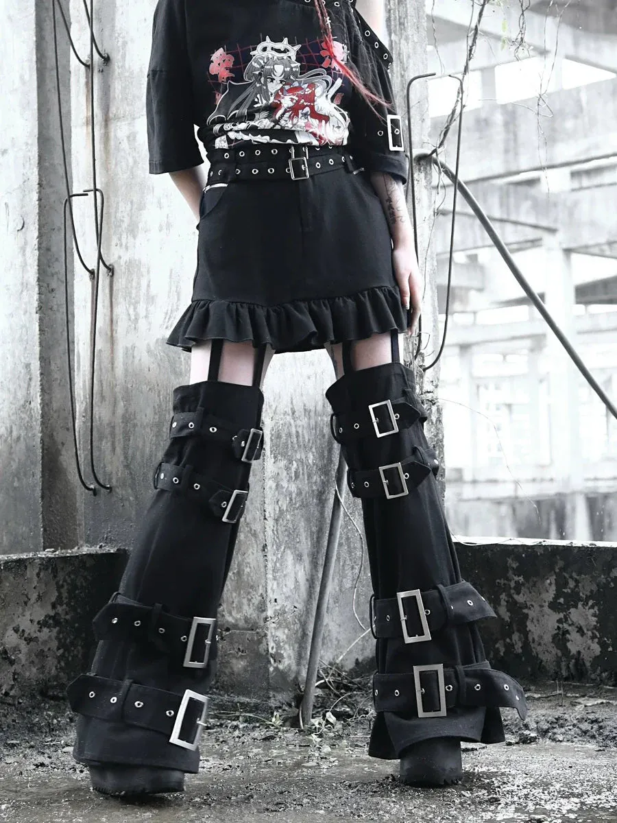 Detachable Culottes Breasted Splicing Faux Dark Two Piece Punk