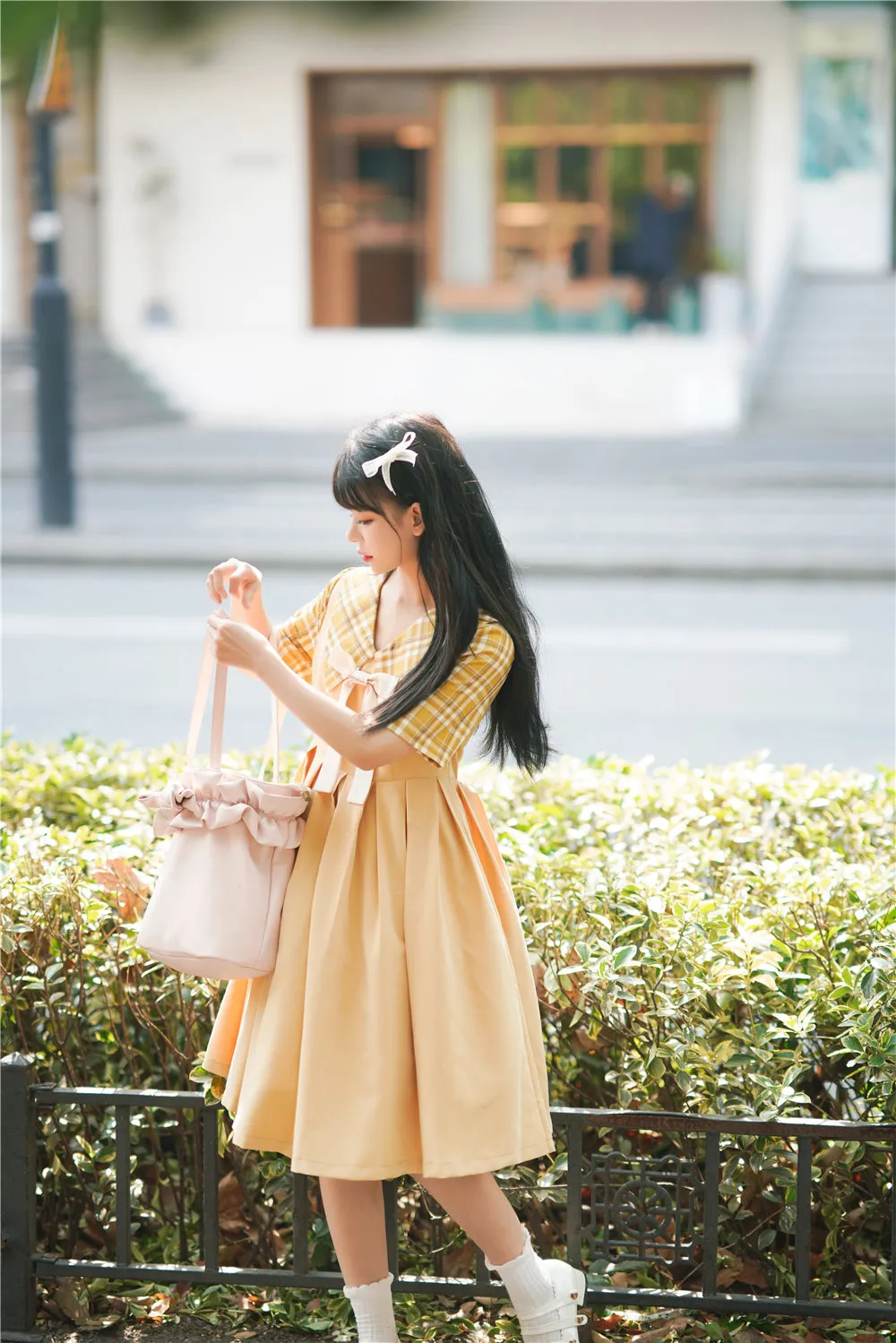 EESSILY~Macaron Waffle~Kawaii Lolita Short Sleeve Summer OP