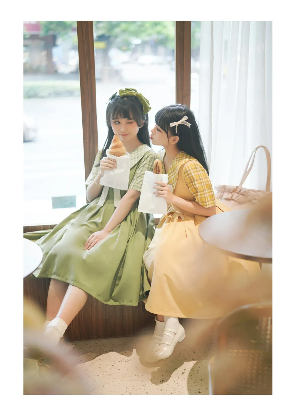 EESSILY~Macaron Waffle~Kawaii Lolita Short Sleeve Summer OP