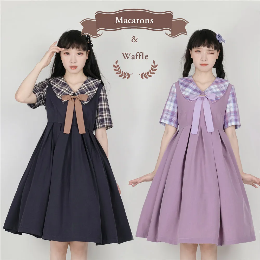 EESSILY~Macaron Waffle~Kawaii Lolita Short Sleeve Summer OP