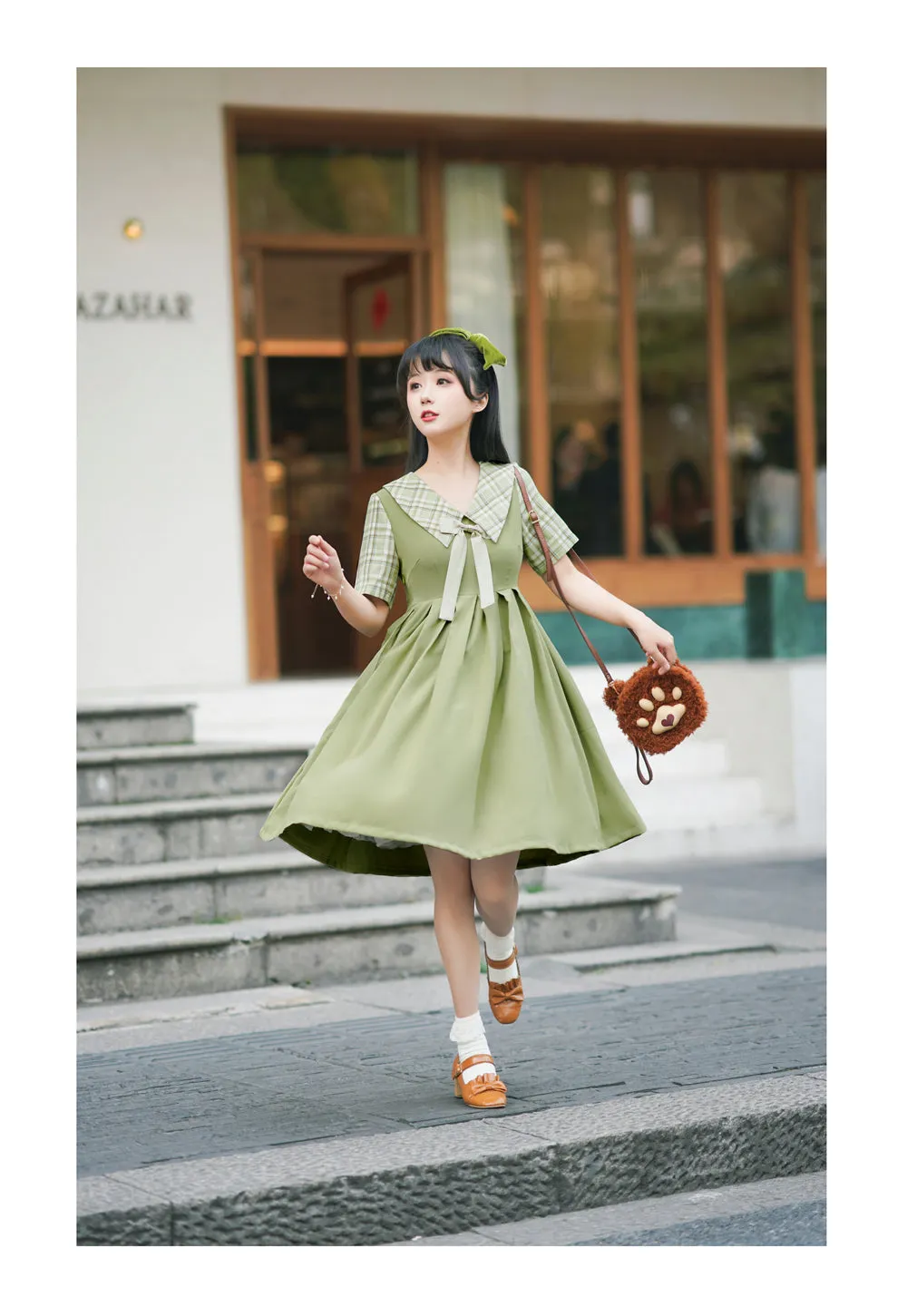 EESSILY~Macaron Waffle~Kawaii Lolita Short Sleeve Summer OP