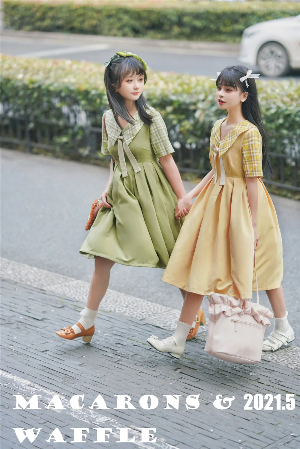 EESSILY~Macaron Waffle~Kawaii Lolita Short Sleeve Summer OP