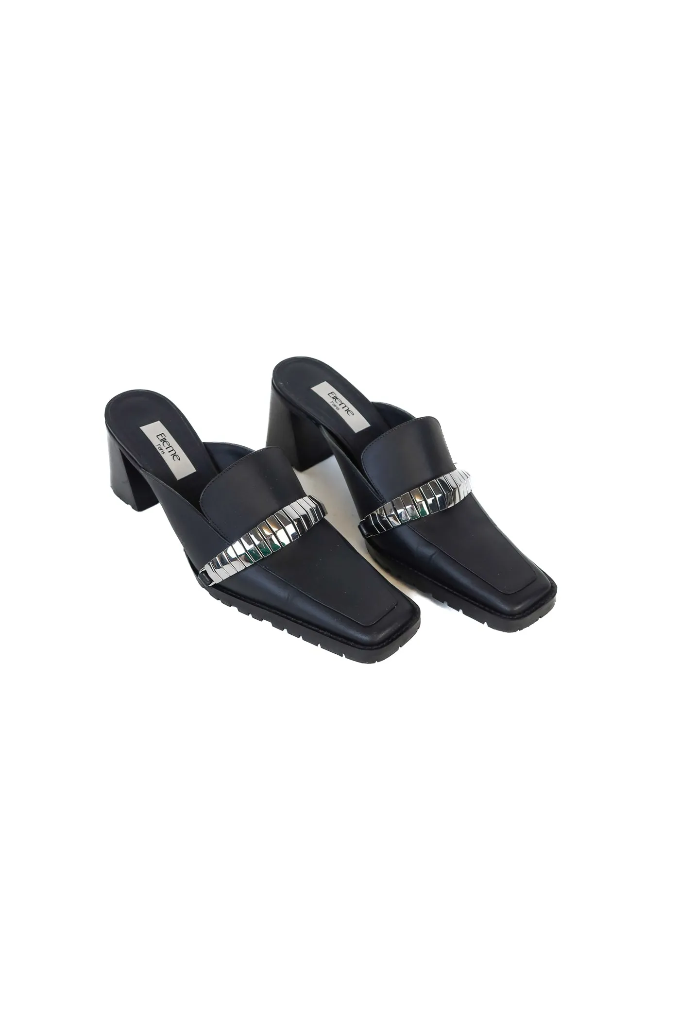 Elleme Paris black slip on loafer style heels (38/ US 7.5-8; retail $516)