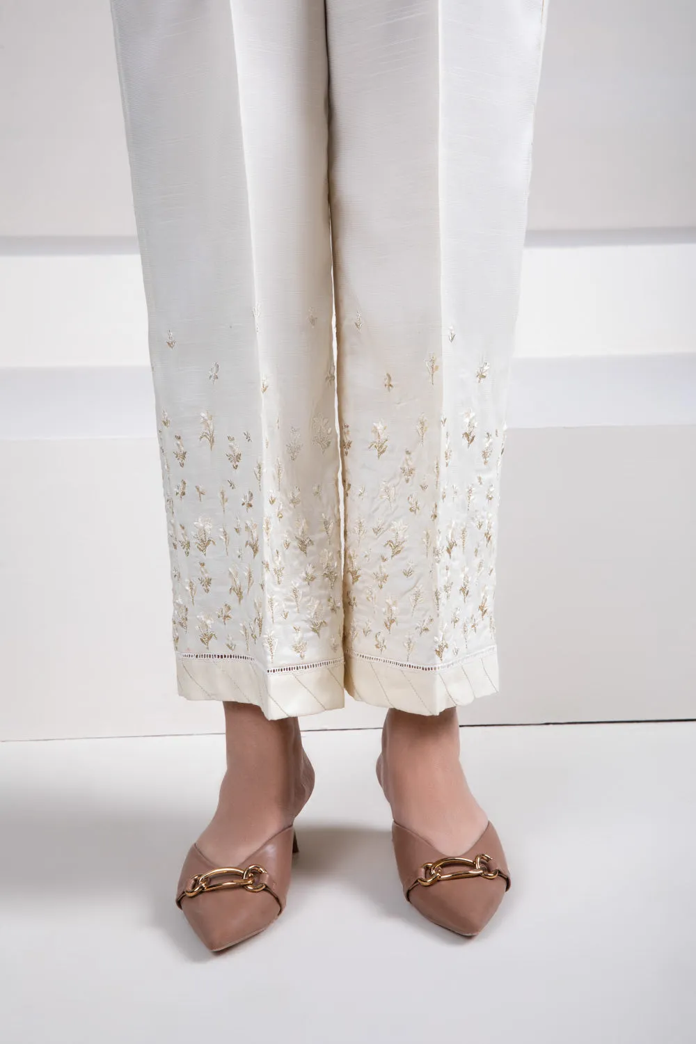 Embroidered Raw Silk Culottes
