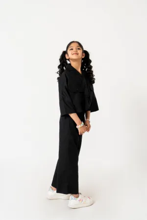 Girls High Waisted Culottes Pant With Pleat - Black