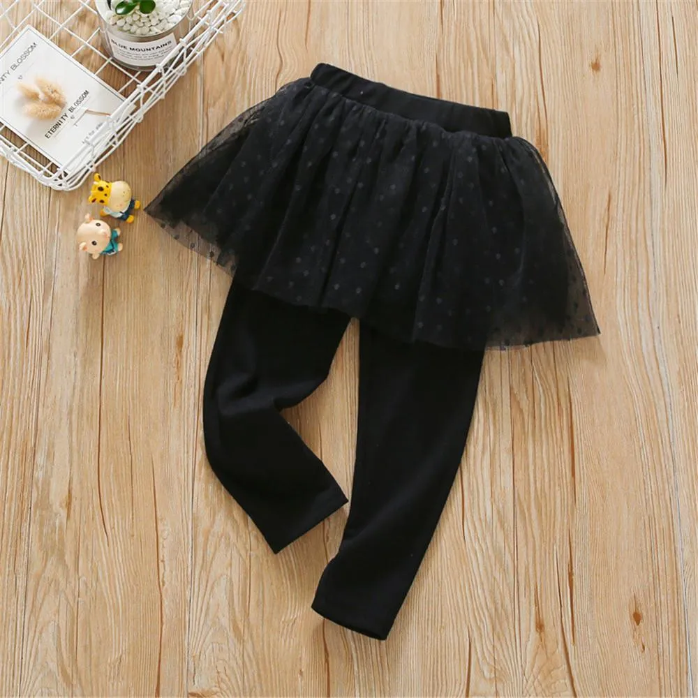 Girls Solid Polka Dot Casual Mesh Culottes