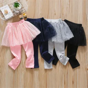 Girls Solid Polka Dot Casual Mesh Culottes