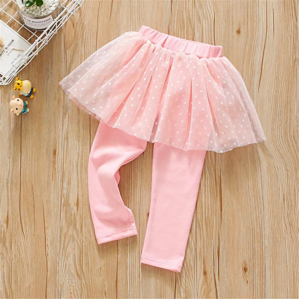 Girls Solid Polka Dot Casual Mesh Culottes