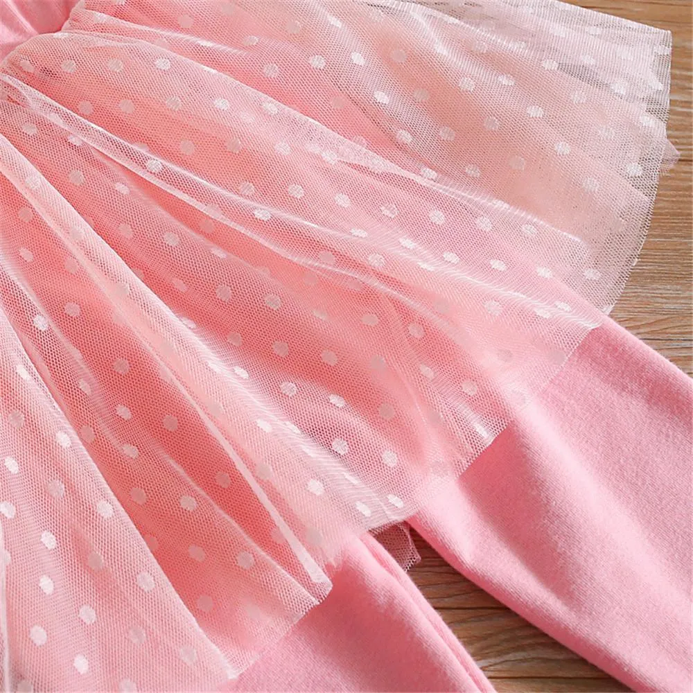 Girls Solid Polka Dot Casual Mesh Culottes
