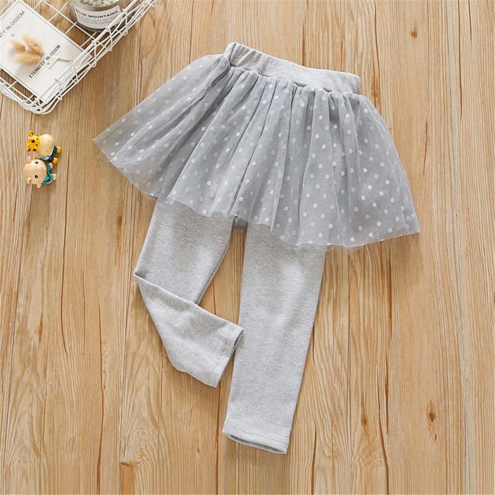 Girls Solid Polka Dot Casual Mesh Culottes