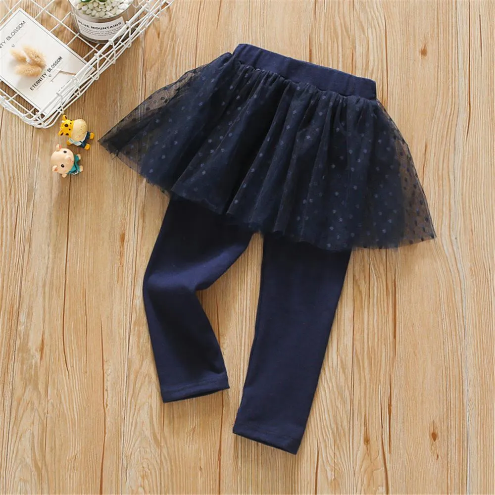 Girls Solid Polka Dot Casual Mesh Culottes