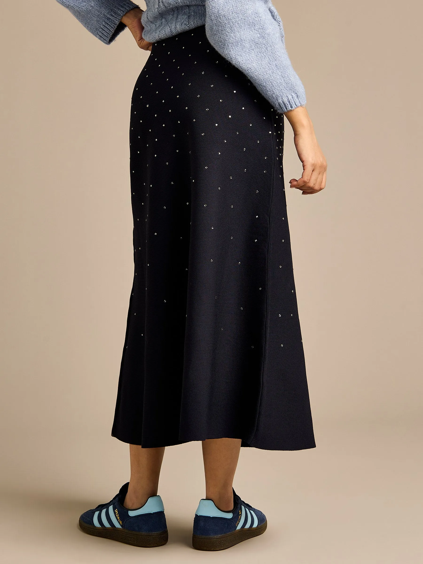 GWD Sparkle Iris Knitted Navy Midi Skirt