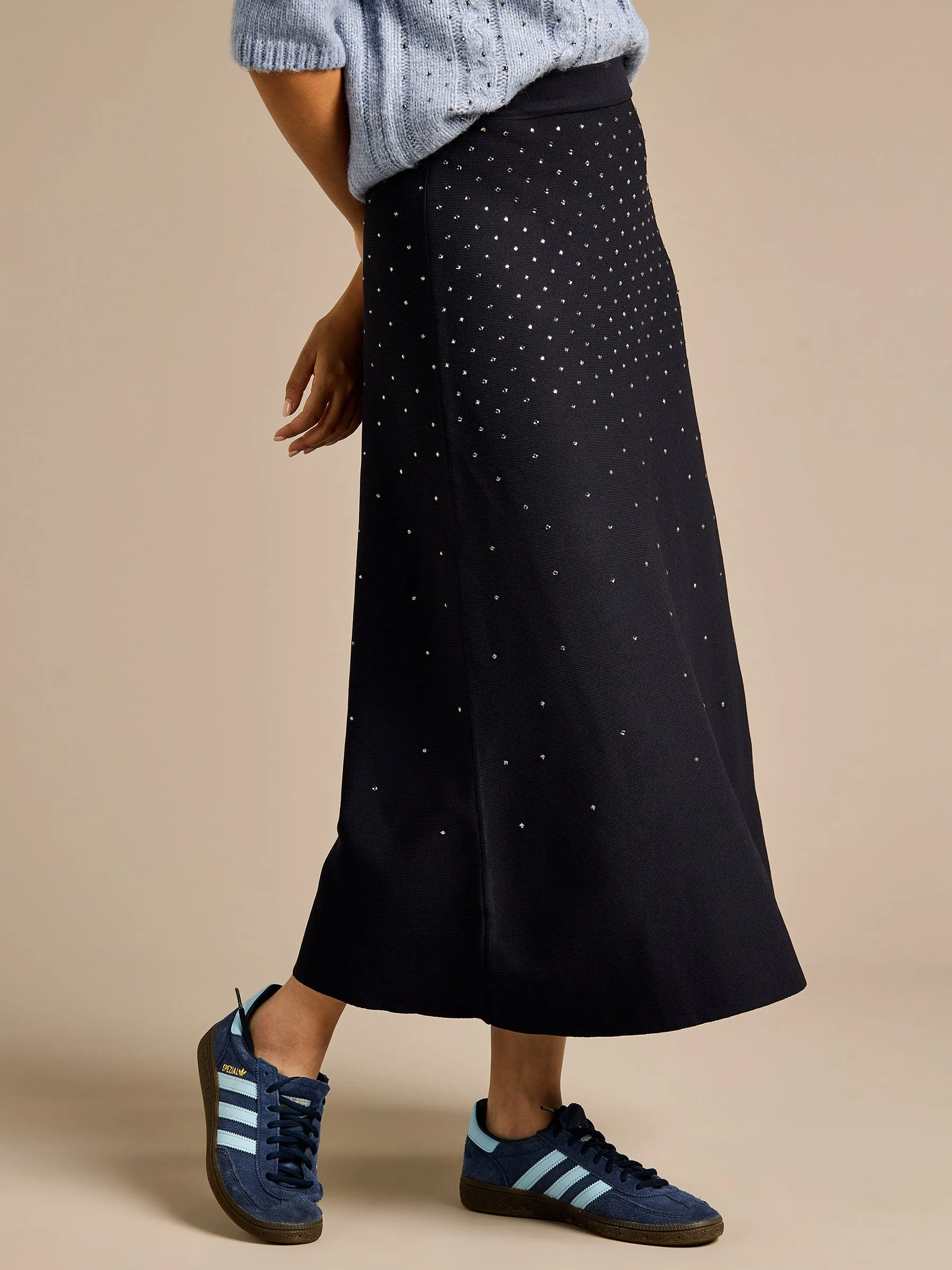 GWD Sparkle Iris Knitted Navy Midi Skirt